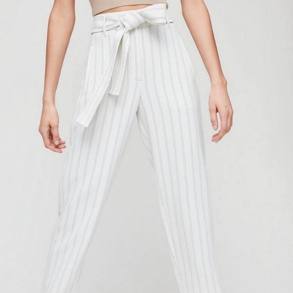 WILFRED/ARITZIA striped high waist tie front pants